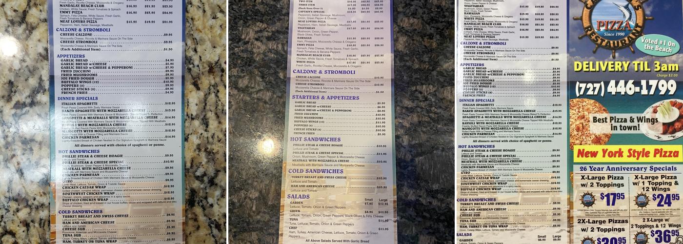 Captain's Pizza Menu