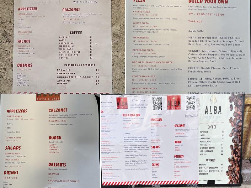 ALBA PIZZA & CAFE Menu