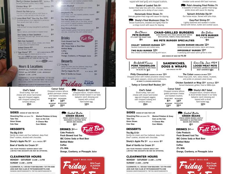 Pete & Shorty's Iowa Bistro Menu