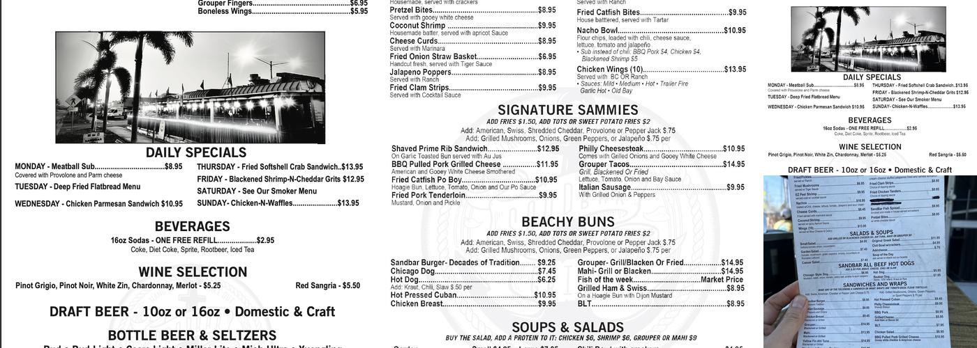 Sandbar Grill Menu