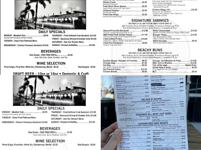 Sandbar Grill Menu