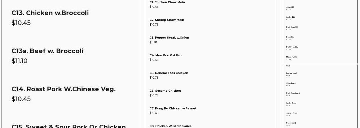 Number One China Menu