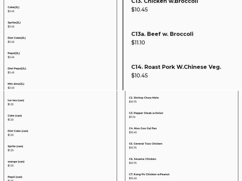 Number One China Menu