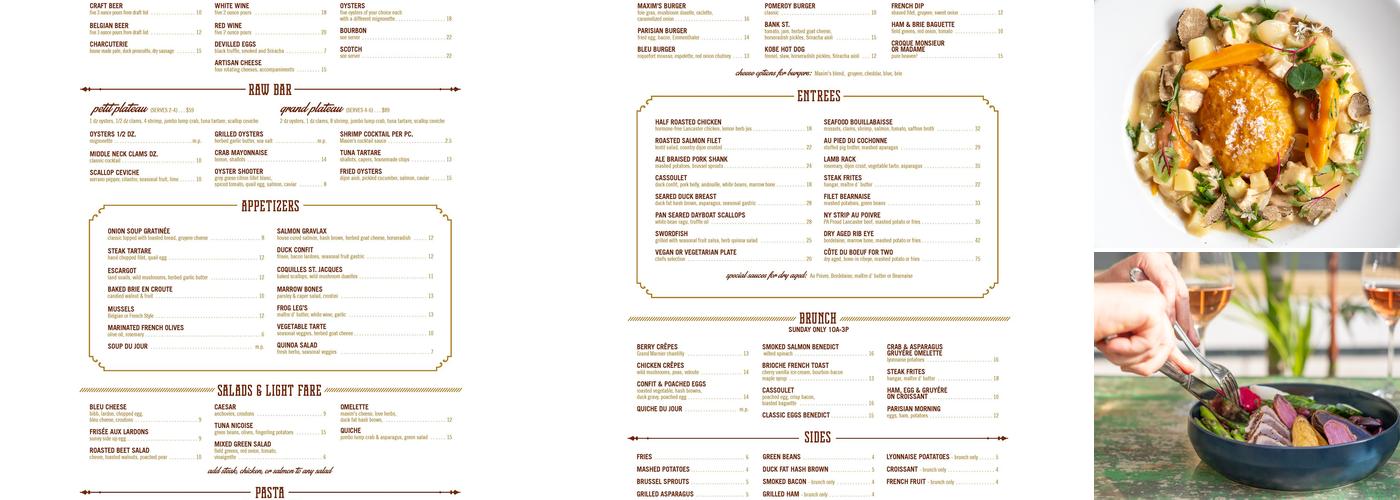 Maxim's 22 Menu