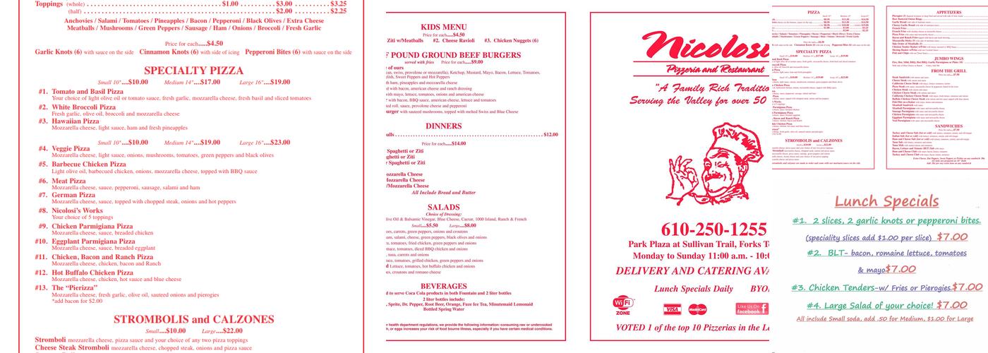 Nicolosi's Pizzeria and Restaurant Menu