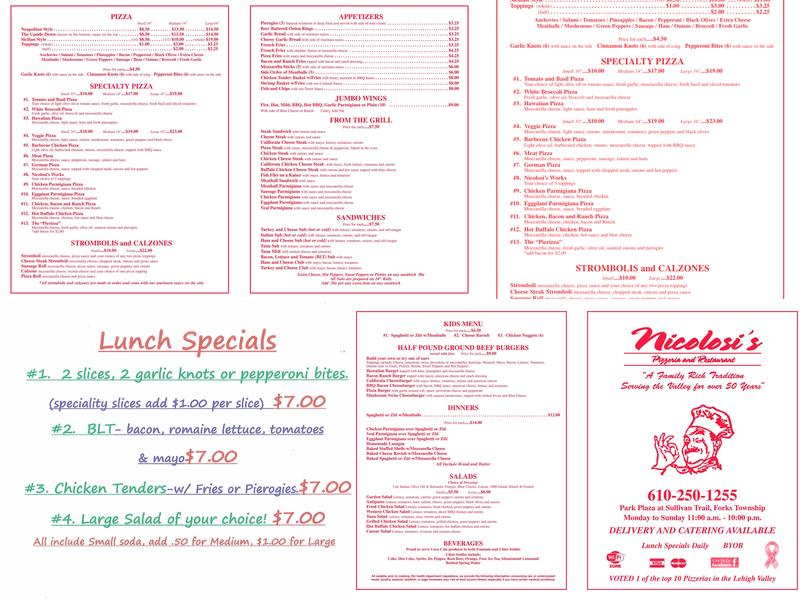 Nicolosi's Pizzeria and Restaurant Menu