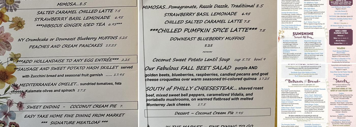 Wildflower Cafe Menu