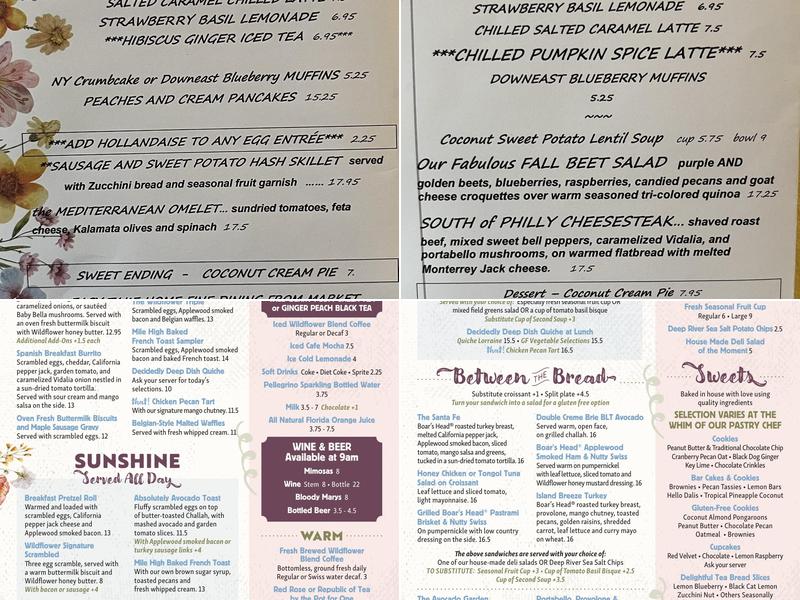 Wildflower Cafe Menu