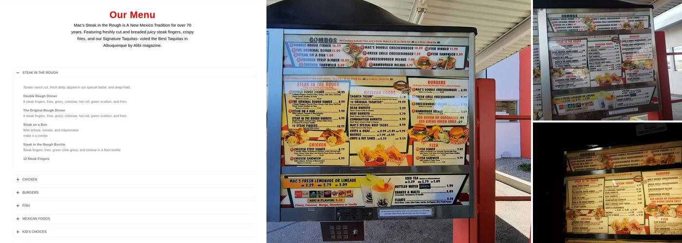 Mac's Steak In the Rough Menu