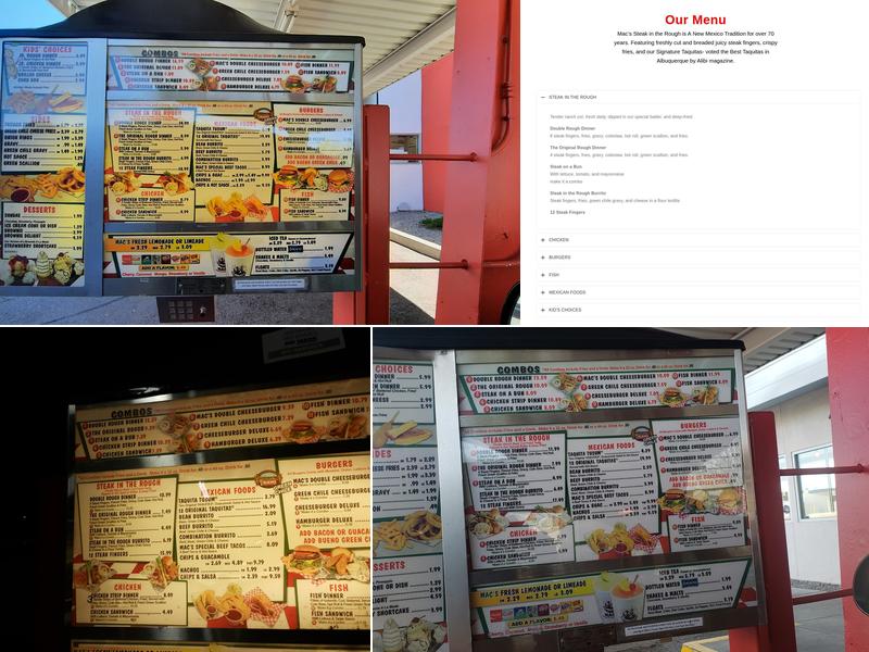 Mac's Steak In the Rough Menu