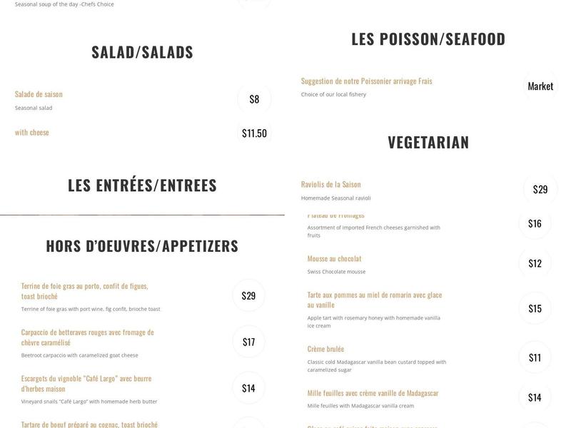 Cafe Largo Menu