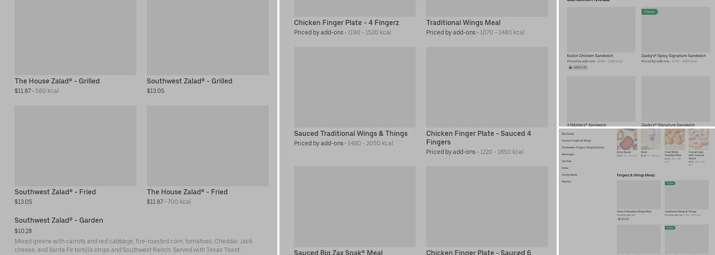 Zaxbys Chicken Fingers & Buffalo Wings Menu