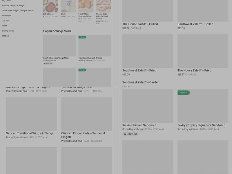 Zaxbys Chicken Fingers & Buffalo Wings Menu