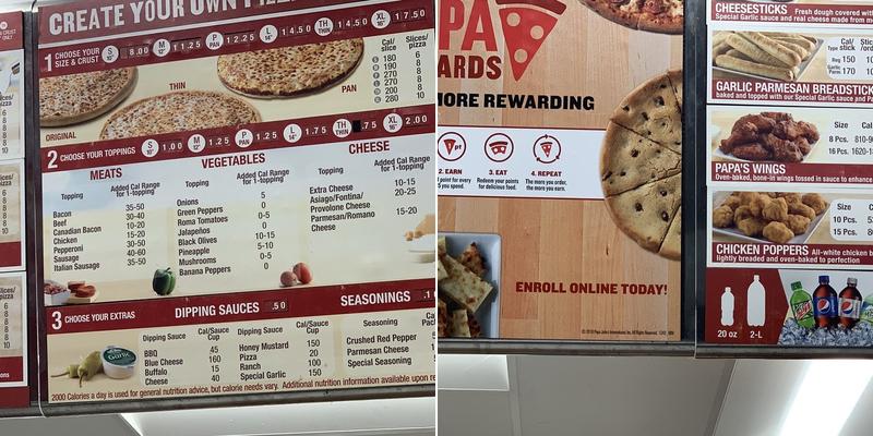 Papa Johns Pizza Menu