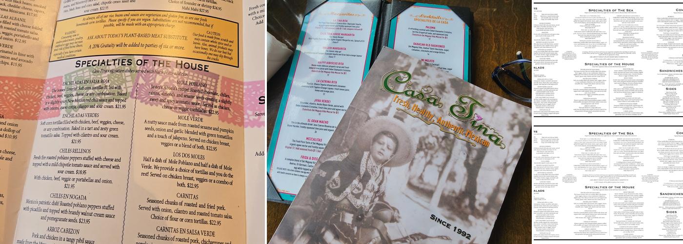 Casa Tina Mexican Menu