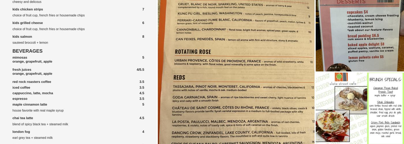 Slate Street Cafe Menu