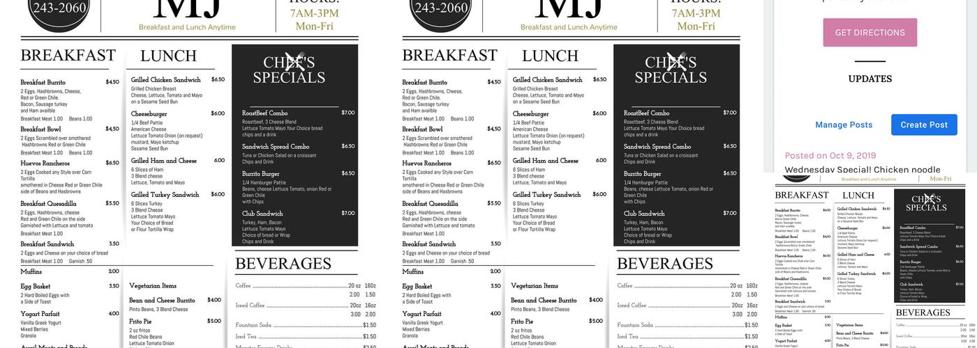 Cafe MJ Menu