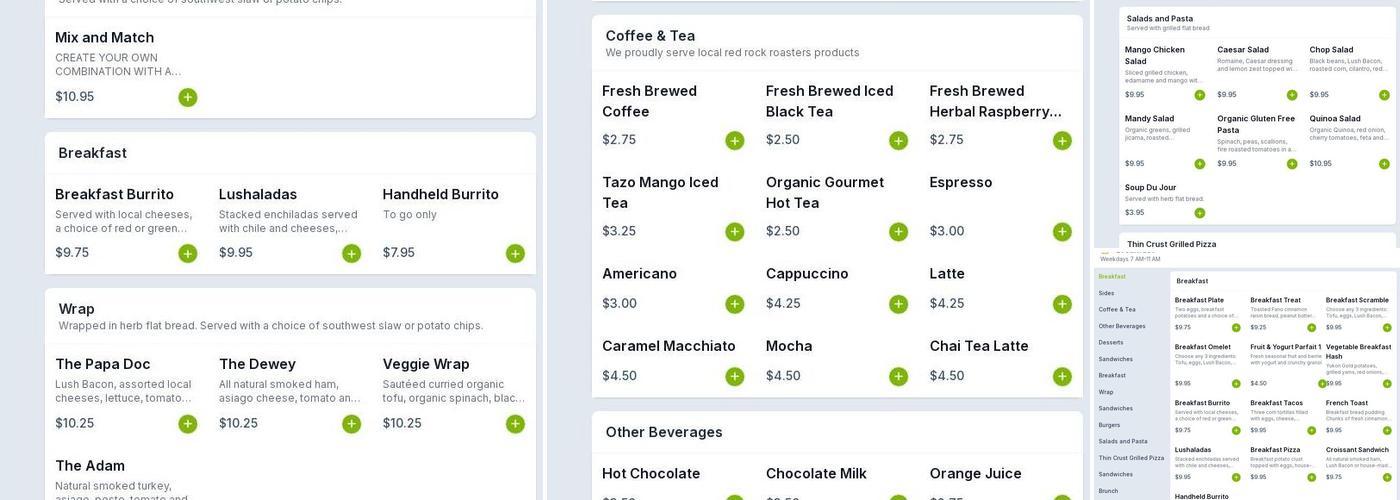 cafe lush Menu