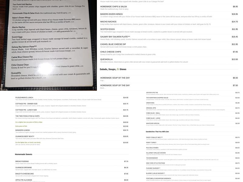 Two Fools Tavern Menu