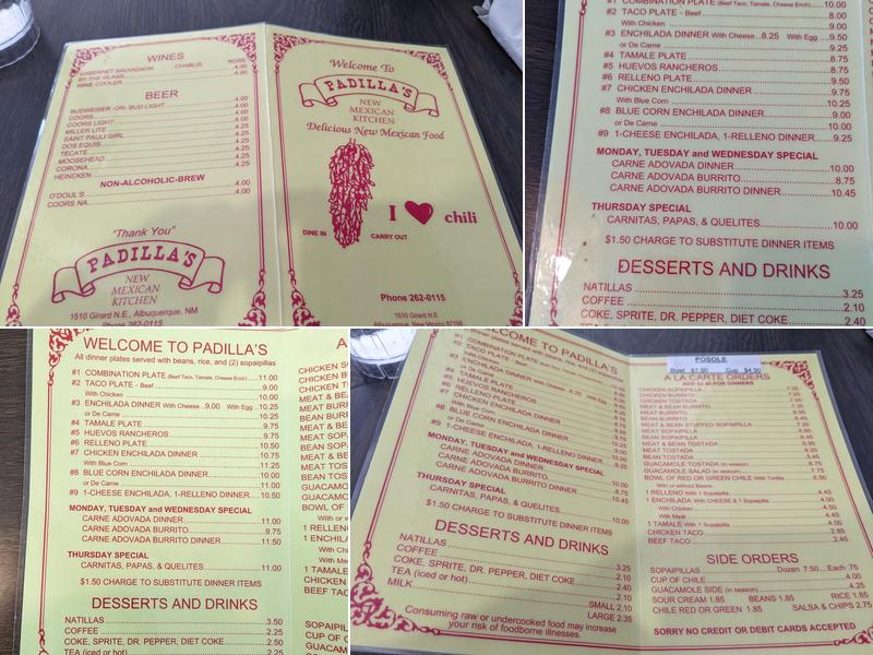 Padilla's Mexican Kitchen Menu