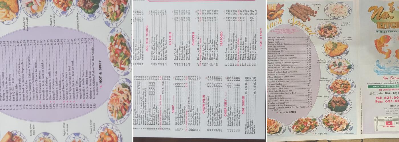 Number 1 Chinese Kitchen Menu