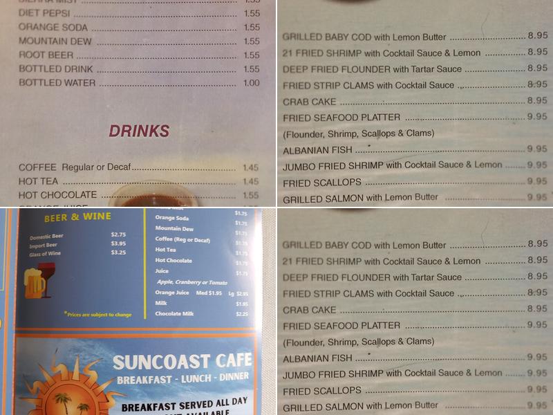 Suncoast Cafe Menu