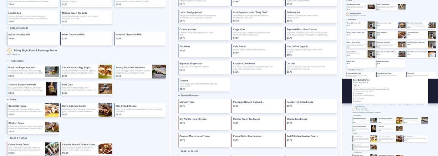 Cafe Bella Coffee Menu