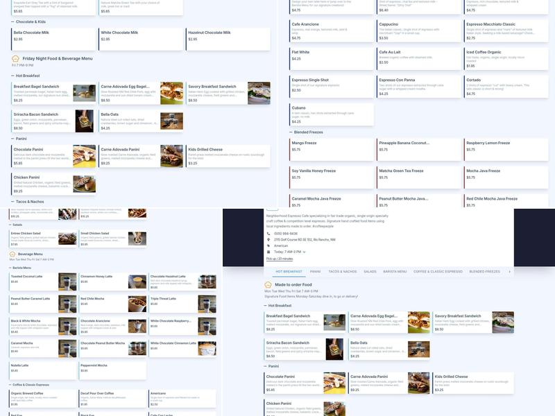 Cafe Bella Coffee Menu