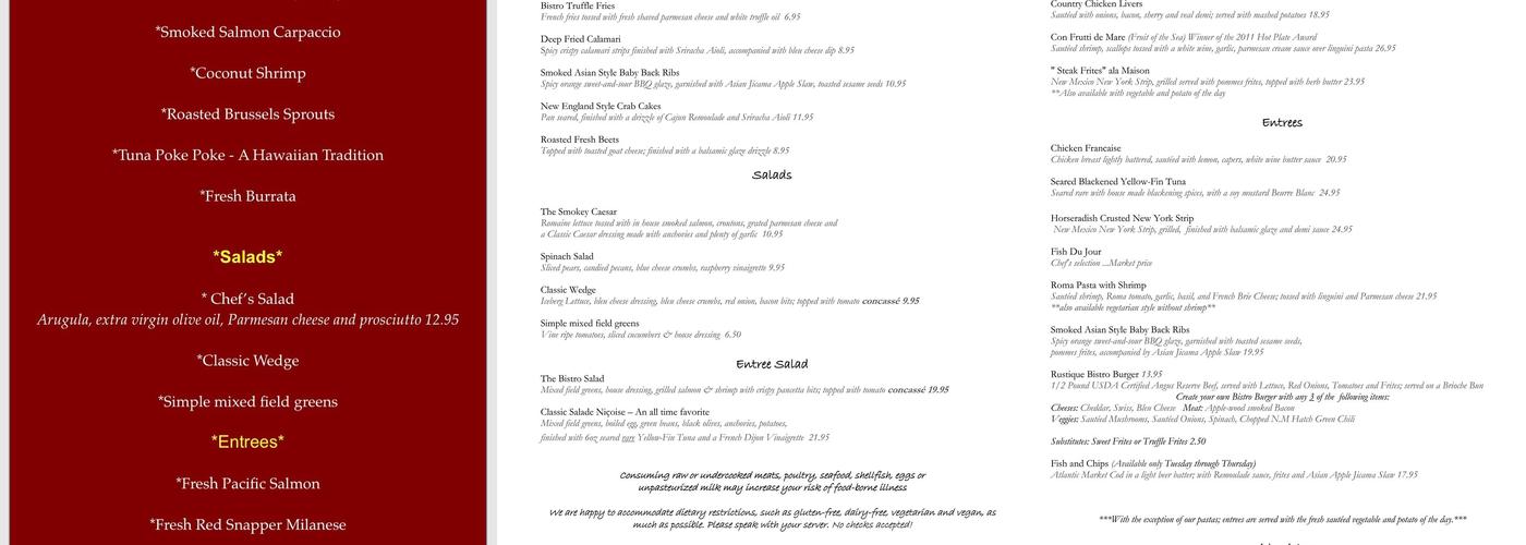 Blades' Bistro Menu