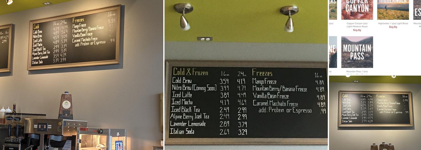 Whispering Bean Coffee Roasters Menu