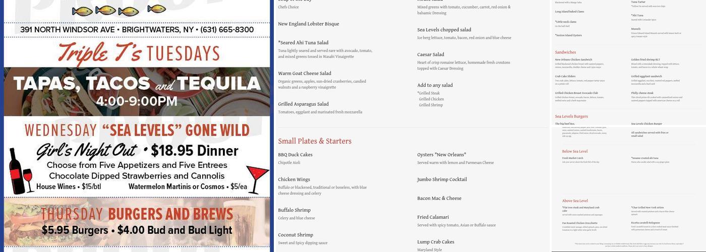 Sea Levels Restaurant Menu