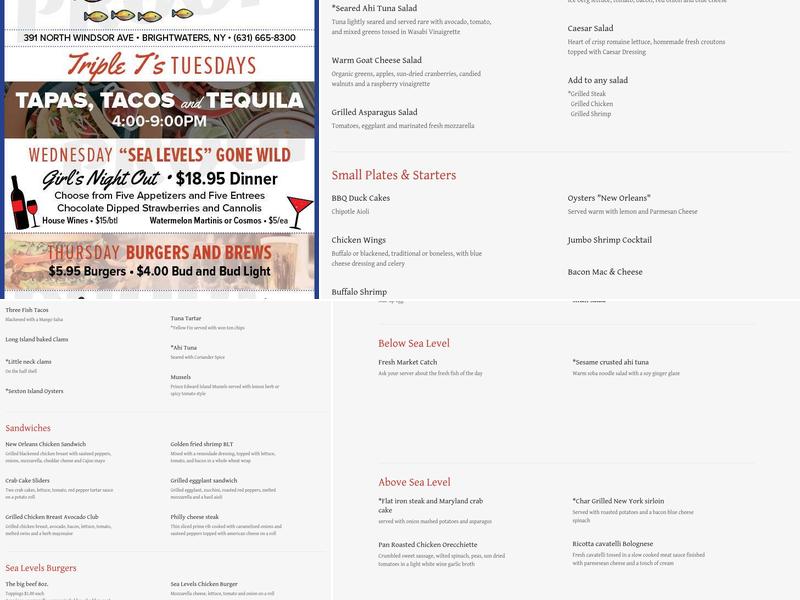 Sea Levels Restaurant Menu