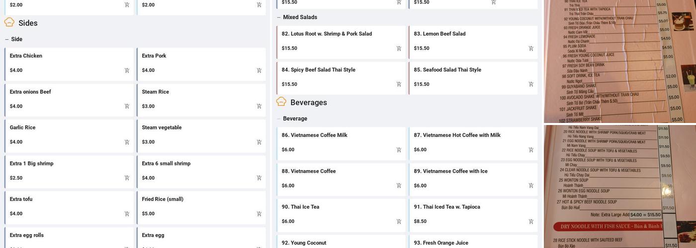 Saigon 2 Restaurant Menu