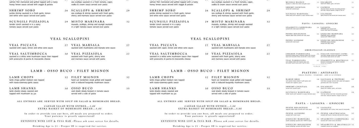 FORLINI'S RESTAURANT Menu