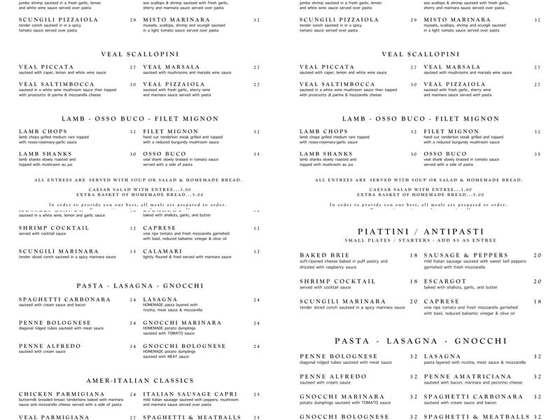 FORLINI'S RESTAURANT Menu