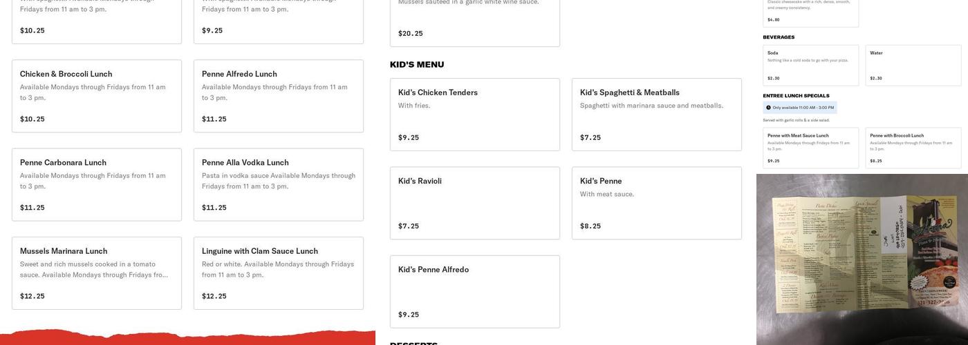 Pherrara's Pizzeria Menu