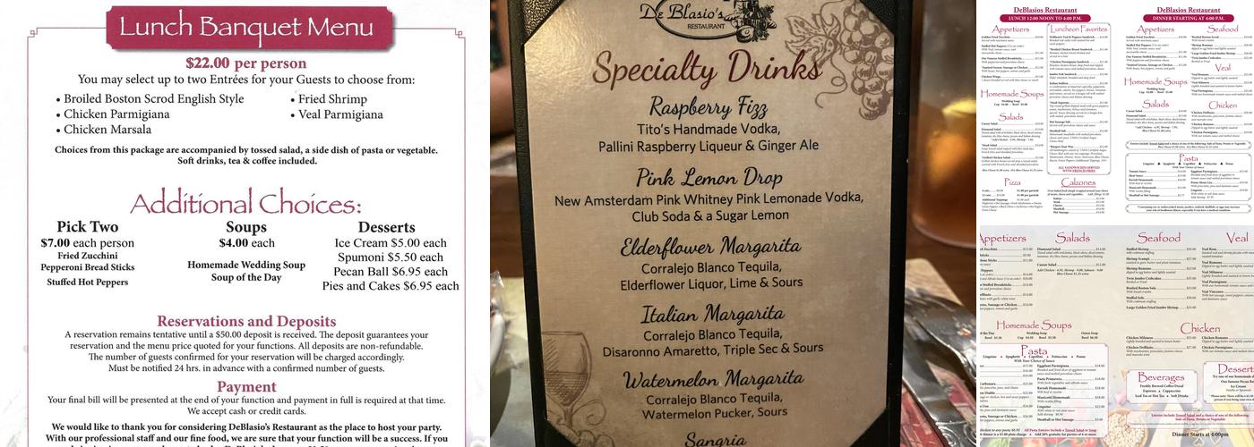 De Blasio's Restaurant Menu