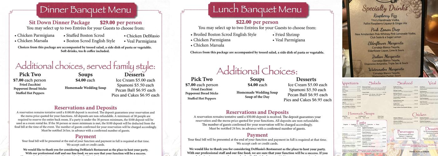 De Blasio's Restaurant Menu