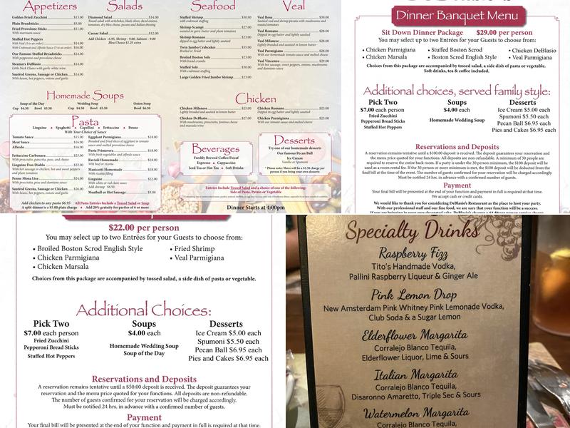 De Blasio's Restaurant Menu