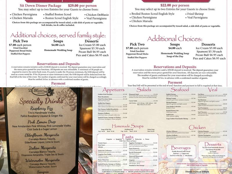 De Blasio's Restaurant Menu