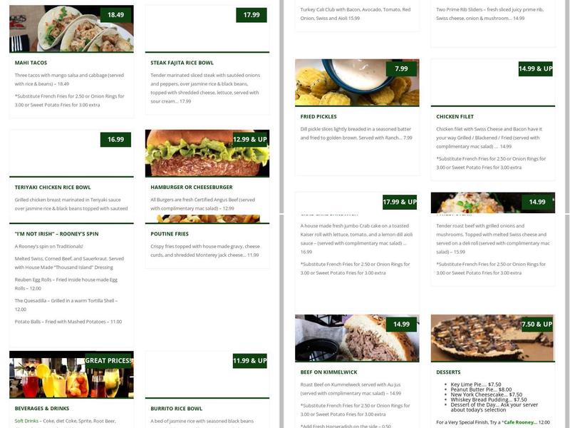 Rooney's Menu