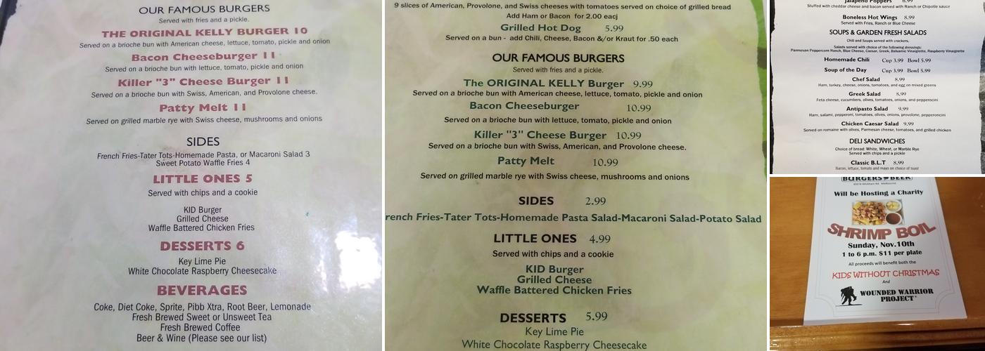 Kelly's Burgers & Beer Menu