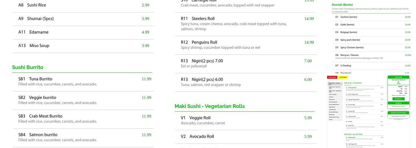 Kasai Japanese Restaurant Menu