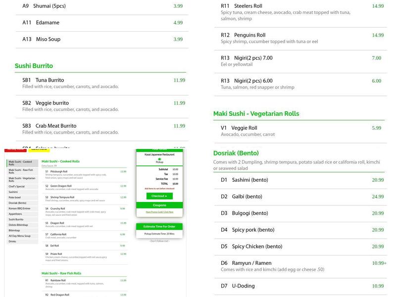 Kasai Japanese Restaurant Menu