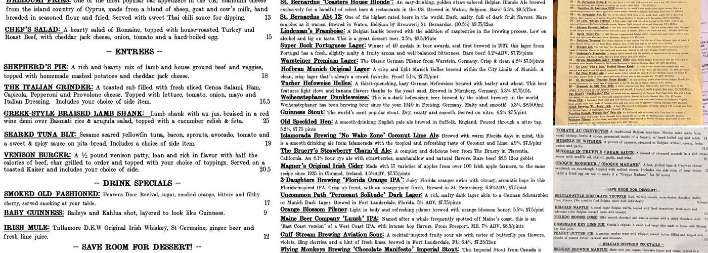 Coasters Pub & Biergarten Menu