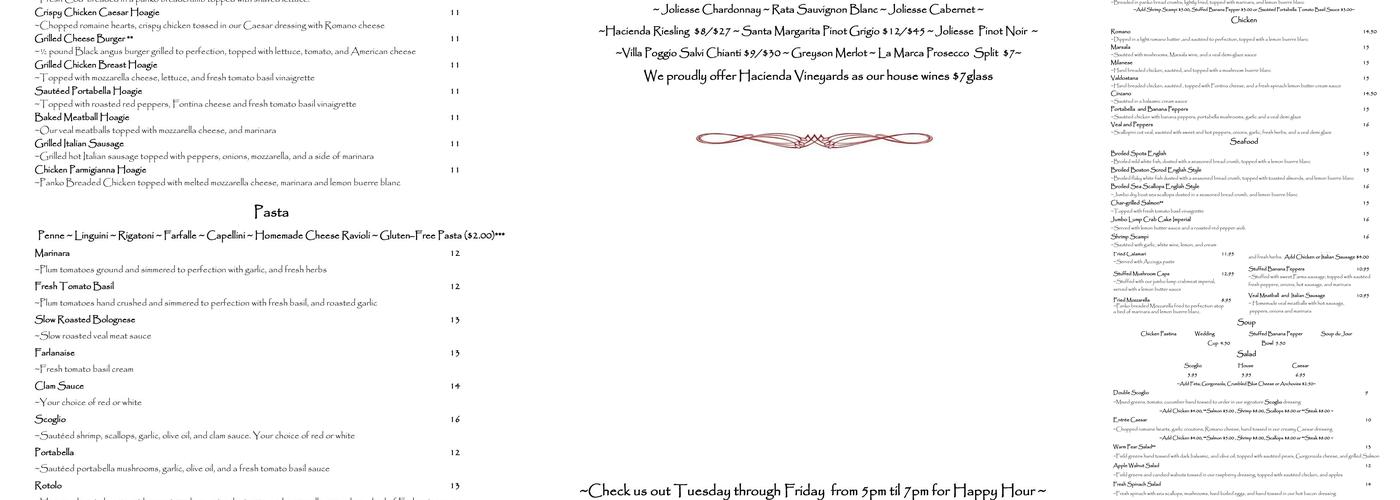 Scoglio's Greentree Menu