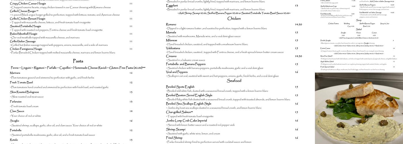 Scoglio's Greentree Menu