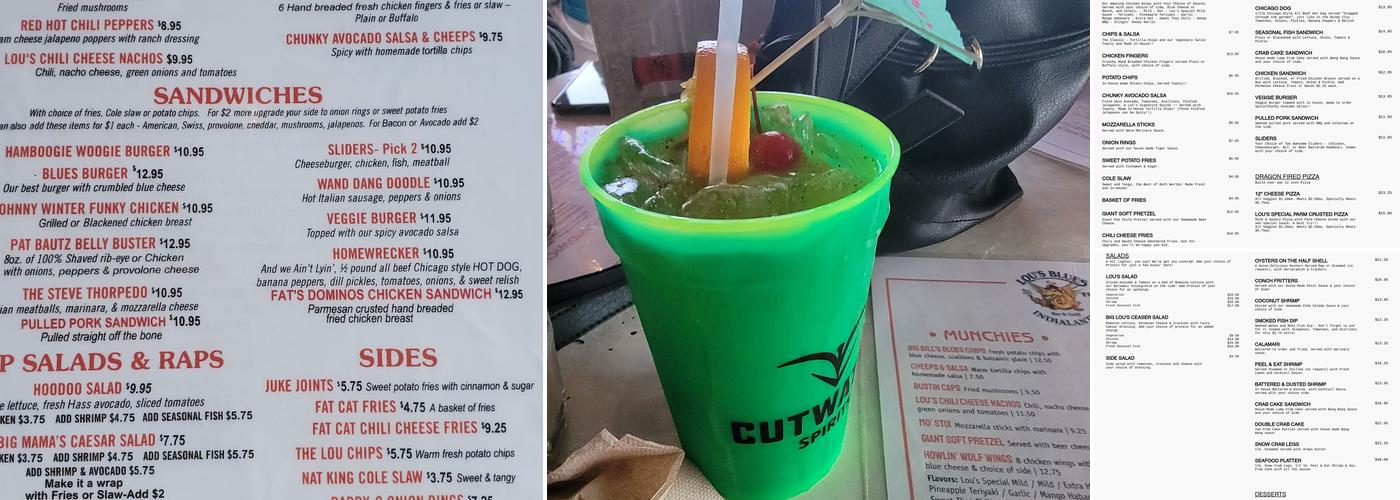 Lou's Blues Bar & Grill Menu