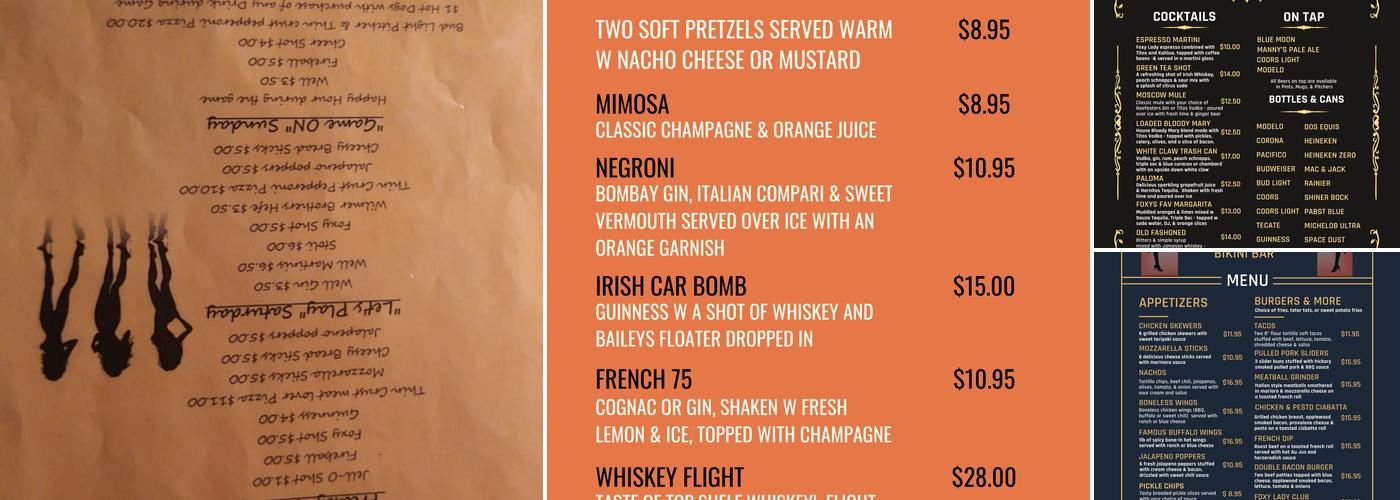 Foxy Lady Bikini Bar Menu