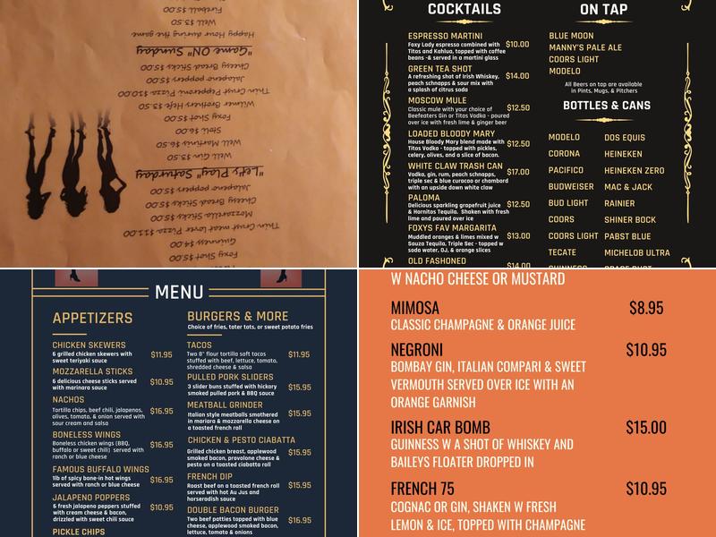 Foxy Lady Bikini Bar Menu